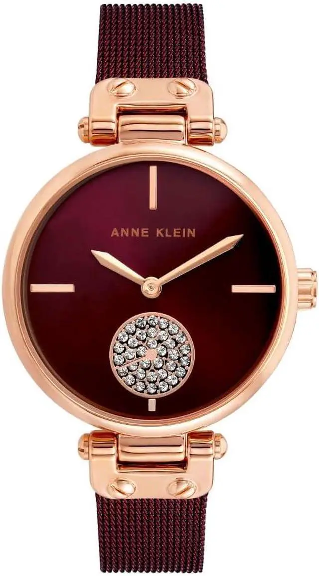 Main image of Anne Klein Rose Gold-Tone and Burgundy Mesh Ladies Watch AK-3000RGBY