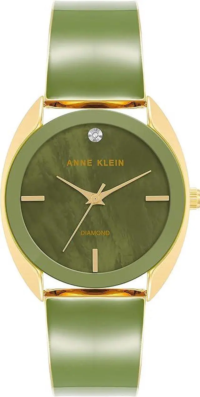 Main image of Anne Klein Gold-Tone Green Mother-of-Pearl Bangle Diamond Accent Ladies Watch