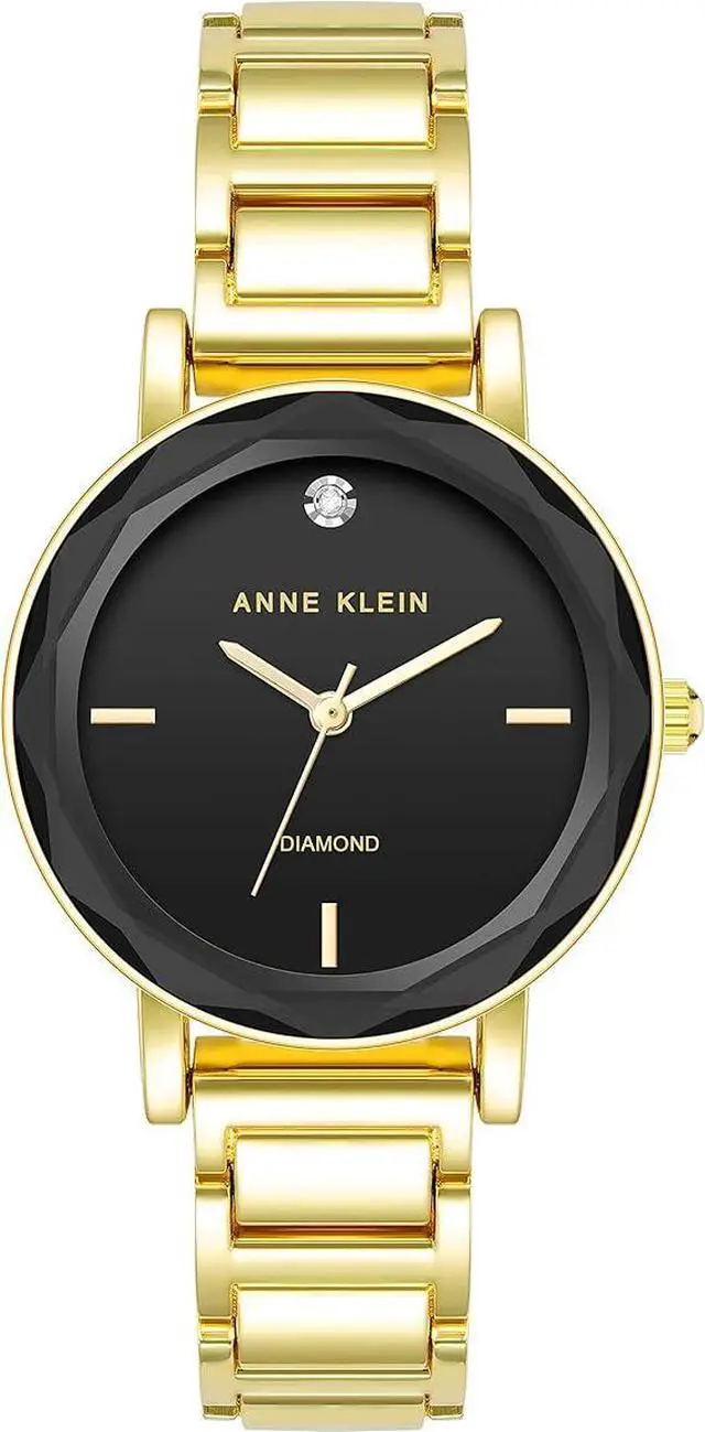 Main image of Anne Klein Gold-Tone Faceted Crystal Black Diamond Dial Ladies Watch AK-3966BKGB