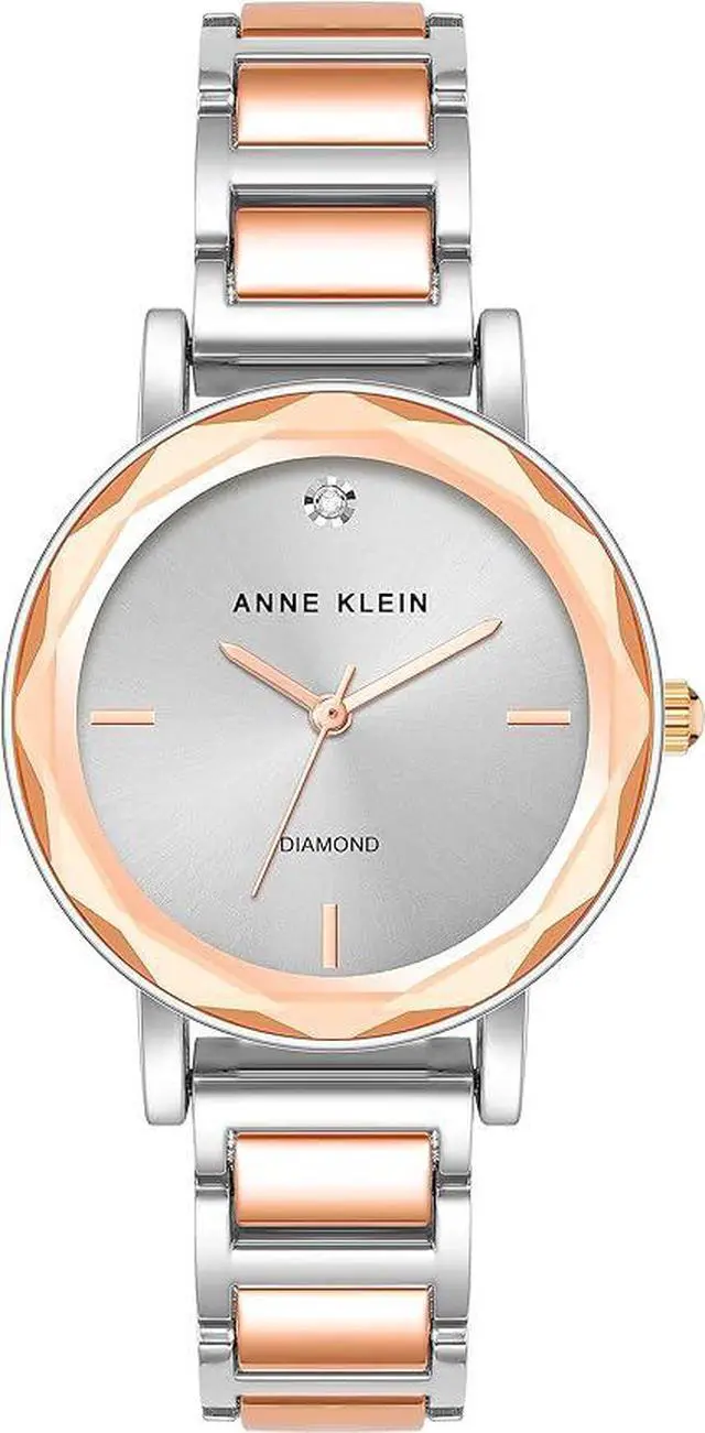Main image of Anne Klein Two-Tone Silver and Rose Gold Facetted Crystal Diamond Accent Ladies Watch