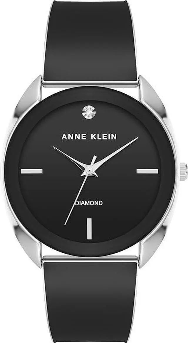 Main image of Anne Klein Silver-Tone Black Dial Bangle Diamond Accent Ladies Watch