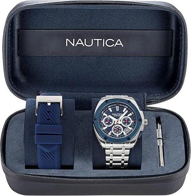 Alt view image 2 of 3 - Nautica Tin Can Bay Recycled Stainless Steel And Silicone Mens Watch Box Set