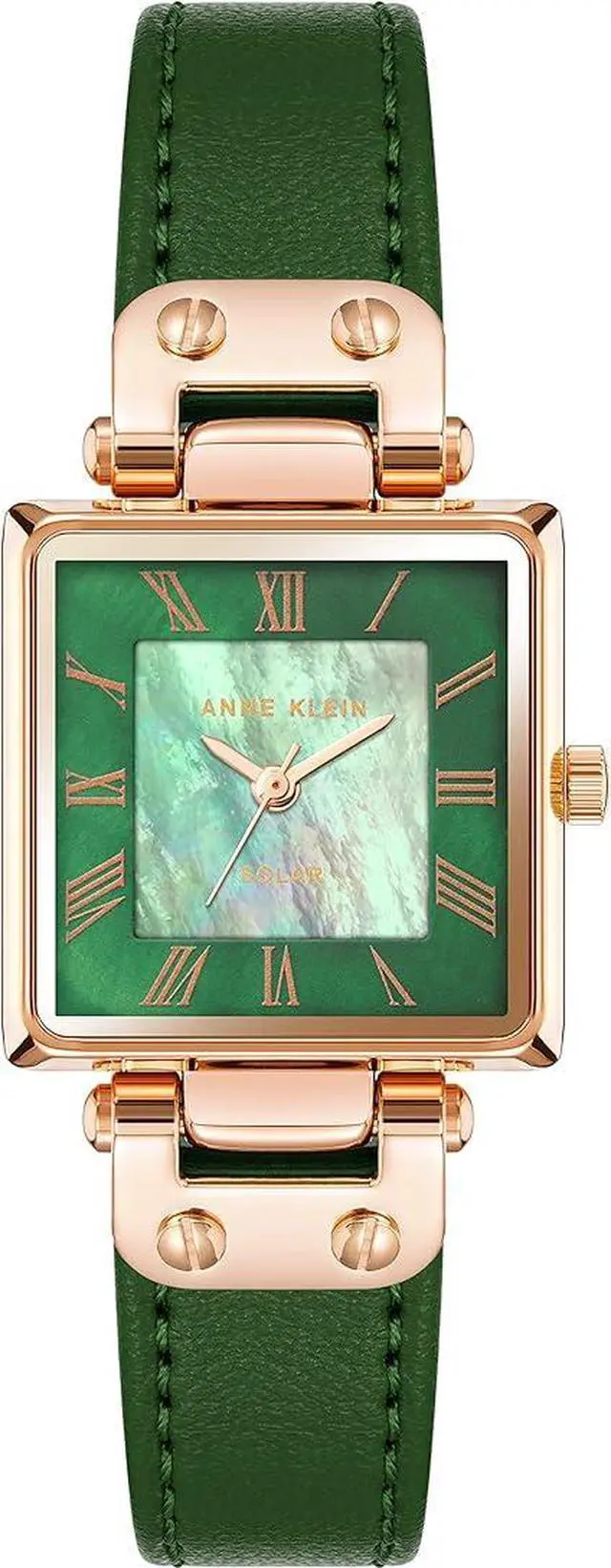 Main image of Anne Klein Rose Gold-Tone Square Green Mother-of-Pearl Apple Leather Ladies Watch