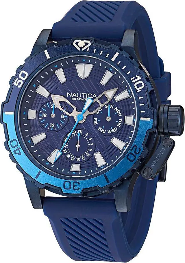 Alt view image 7 of 7 - Nautica Men's NAPGLAS35 "Glenrock" Blue Silicone Silicone Multifunction Watch