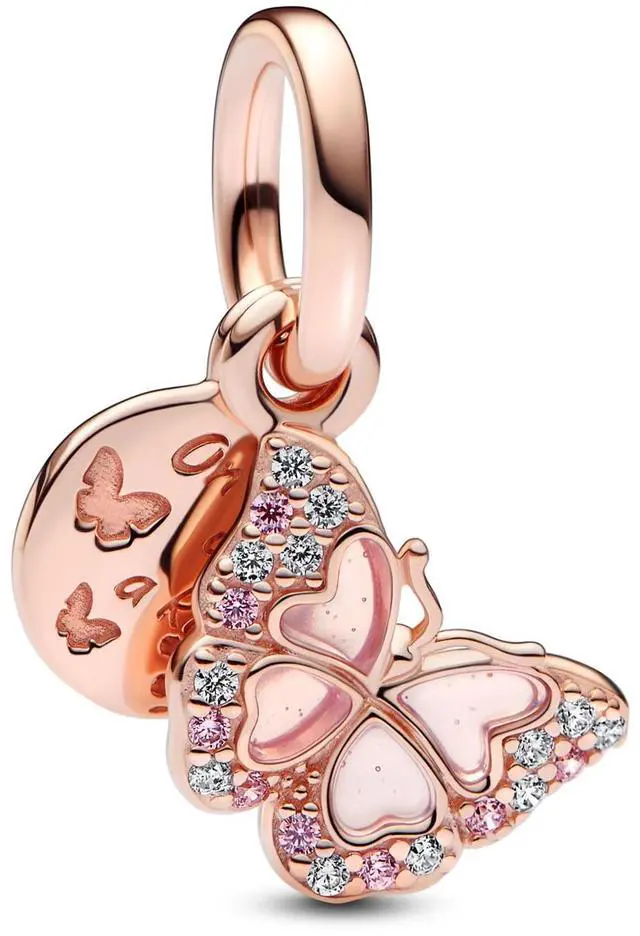Main image of Pandora Pink Butterfly & Quote Double Dangle Charm