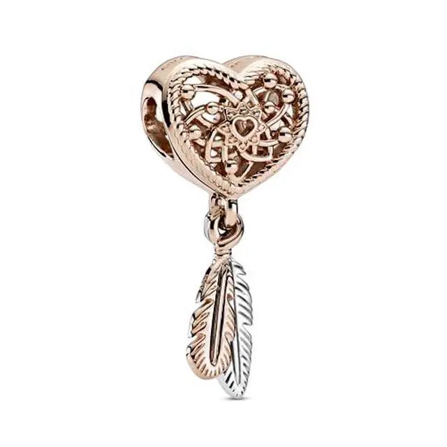 Alt view image 2 of 3 - PANDORA Openwork Heart & Two Feathers Dreamcatcher Charm