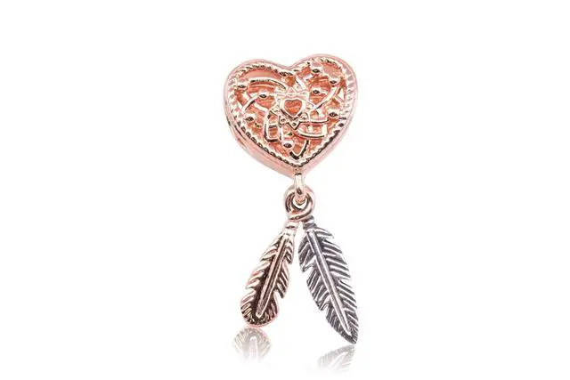 Alt view image 3 of 3 - PANDORA Openwork Heart & Two Feathers Dreamcatcher Charm