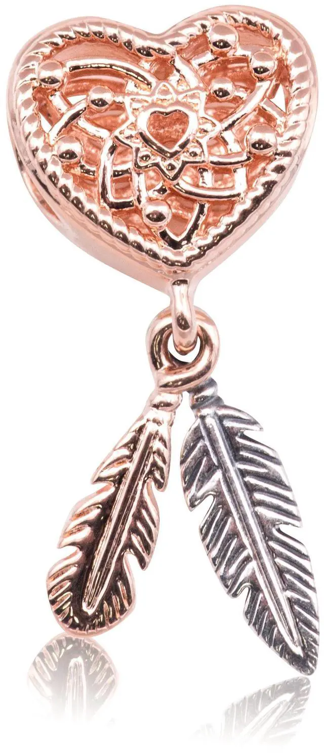 Main image of PANDORA Openwork Heart & Two Feathers Dreamcatcher Charm