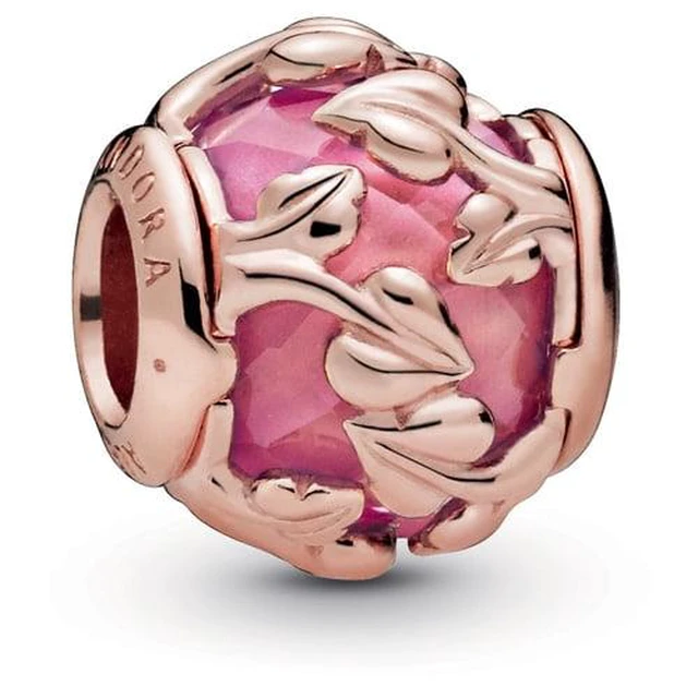 Alt view image 2 of 2 - PANDORA Leaves Pandora Rose Charm With Encased Pink Synthetic Sapphire -