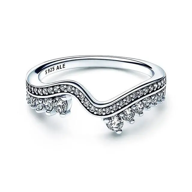 Alt view image 2 of 2 - Pandora Sparkling Asymmetric Wave Ring
