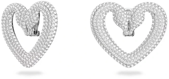 Alt view image 3 of 3 - Swarovski Una Clip Earrings Heart - Large - White - Rhodium Plated