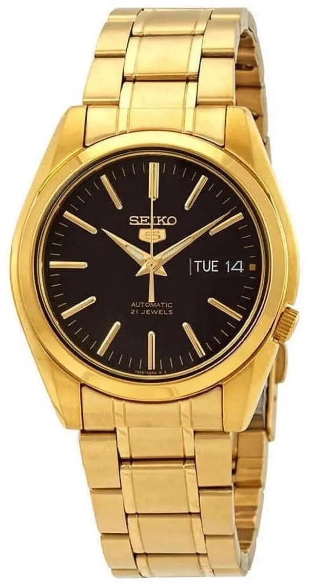 Alt view image 5 of 5 - Seiko 5 Gold Tone Stainless Steel Black Dial 21 Jewels Automatic SNKK22K1 Men's Watch