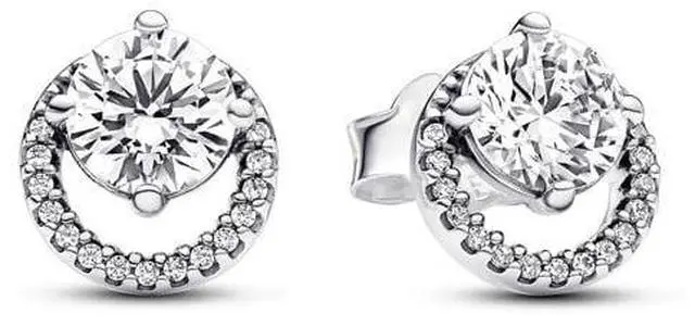 Alt view image 3 of 3 - Pandora Sparkling Round Halo Stud Earrings