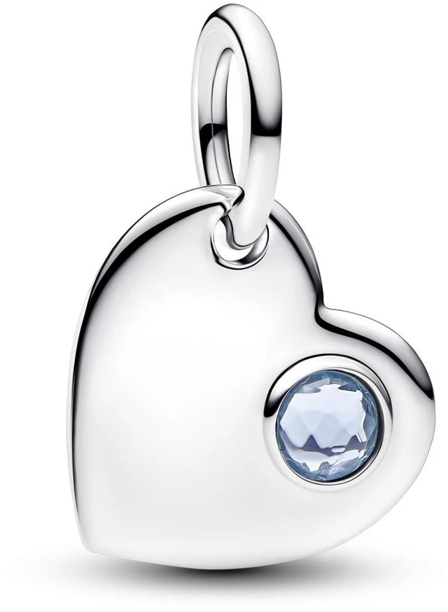 Alt view image 2 of 2 - Pandora March Engravable Aqua Blue Stone Heart Dangle Charm