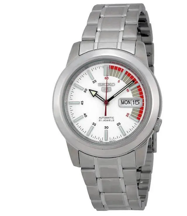 Alt view image 9 of 9 - Seiko 5 Automatic 21 Jewels Stainless Steel White Dial SNKK25K1 30M Mens Watch