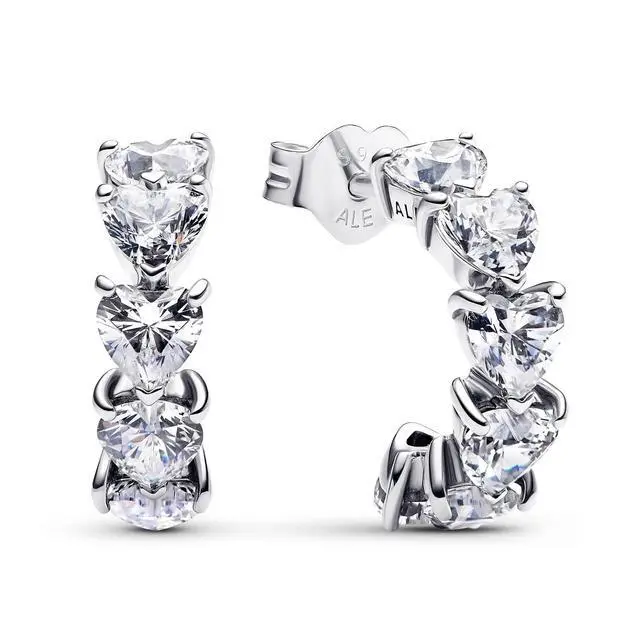 Alt view image 2 of 2 - Pandora Sparkling Hearts Open Hoop Earrings Sterling silver