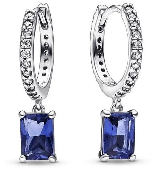 Alt view image 2 of 2 - Pandora Blue Rectangular Sparkling Hoop Earrings