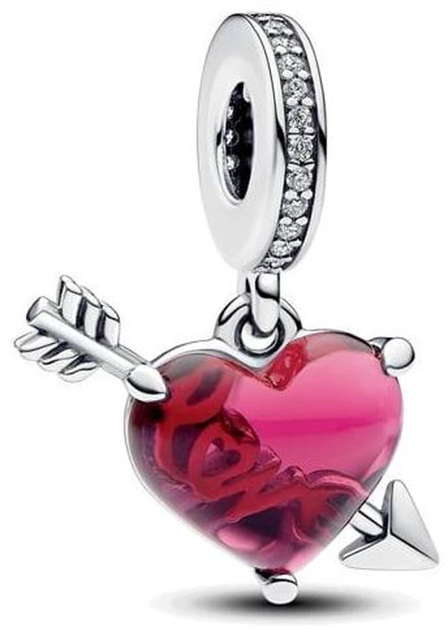 Alt view image 2 of 2 - Pandora Red Heart & Arrow Murano Glass Dangle Charm Sterling silver