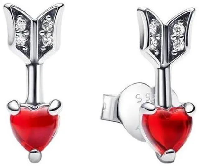 Alt view image 2 of 2 - Pandora Arrow & Murano Glass Heart Stud Earrings Sterling silver
