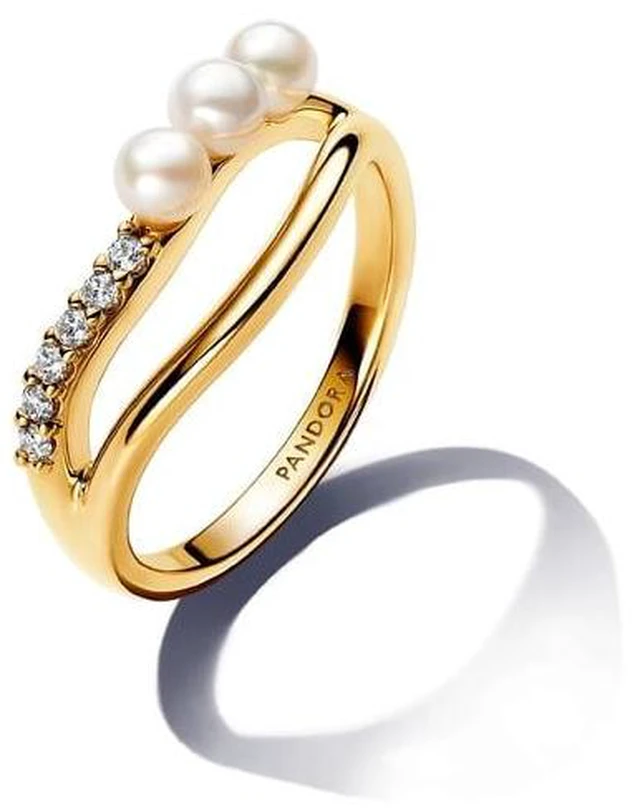 Alt view image 2 of 2 - Pandora Treated Freshwater Cultured Pearl & Organically Shaped Double Band Ring