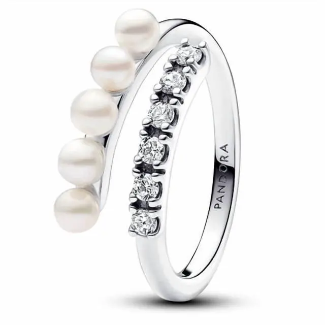 Alt view image 3 of 3 - Pandora Treated Freshwater Cultured Pearls & Pave Open Ring