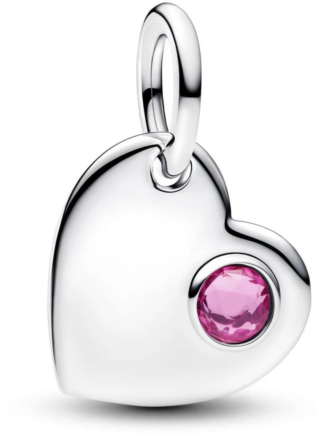 Alt view image 2 of 2 - Pandora October Engravable Pink Stone Heart Dangle Charm