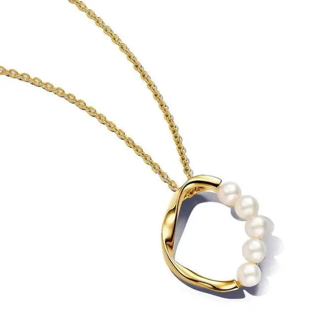 Alt view image 2 of 2 - Pandora Organically Shaped Circle & Treated Freshwater Cultured Pearls Pendant Necklace