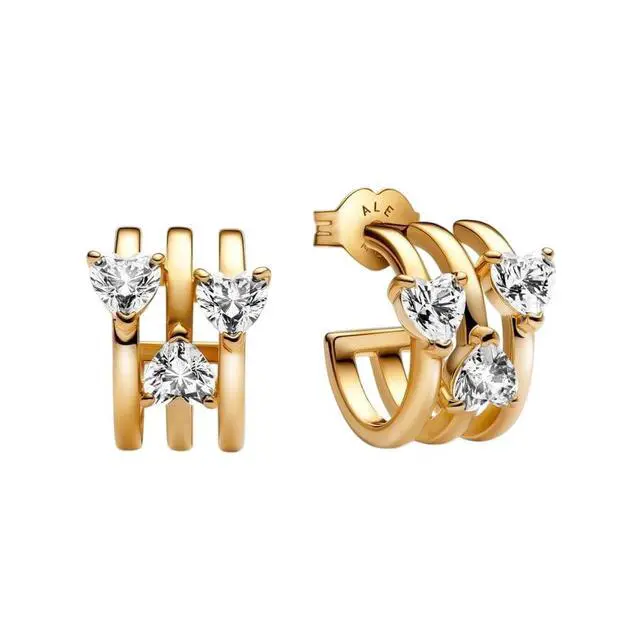 Alt view image 2 of 2 - Pandora Triple Heart Hoop Earrings 14k gold plating
