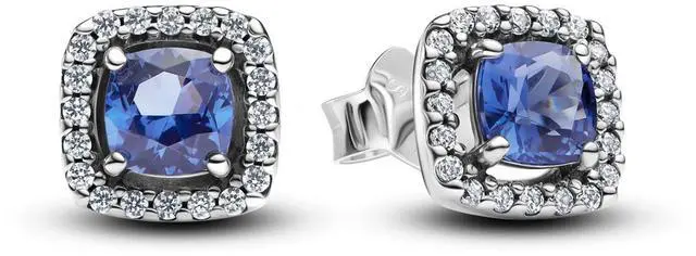 Alt view image 2 of 2 - Pandora Timeless Sparkling Square Blue Halo Stud Earrings