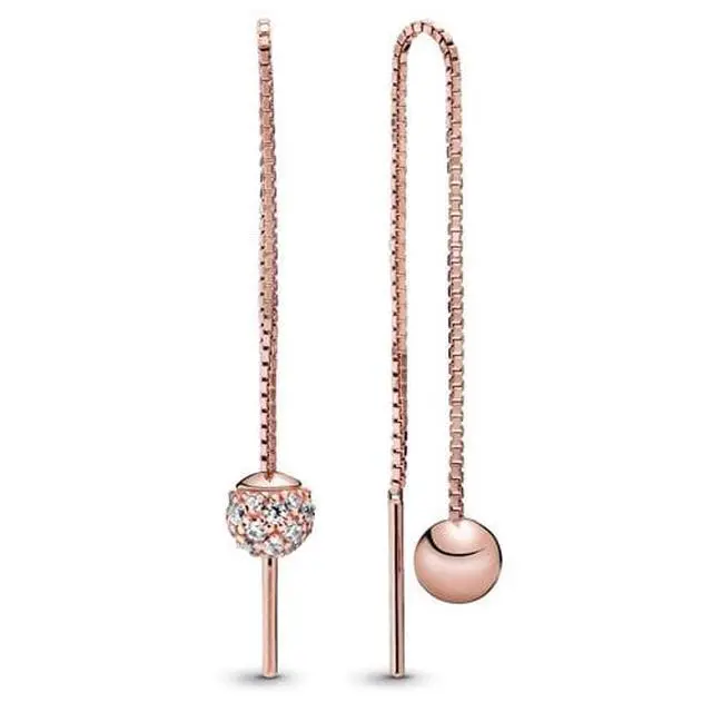 Alt view image 3 of 3 - PANDORA Polished & Pave Bead Dangle Earrings