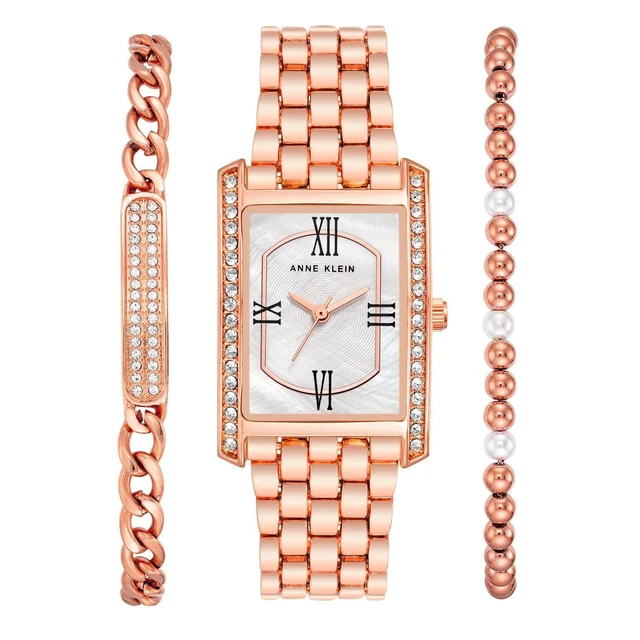 Alt view image 3 of 3 - Anne Klein Rose Gold-Tone Rectangular Mother-of-Pearl Center Ladies Watch AK-3990WRST