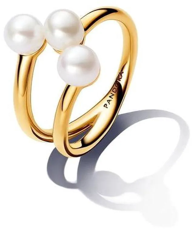 Alt view image 2 of 2 - Pandora Treated Freshwater Cultured Pearl Open Ring 14k gold plating