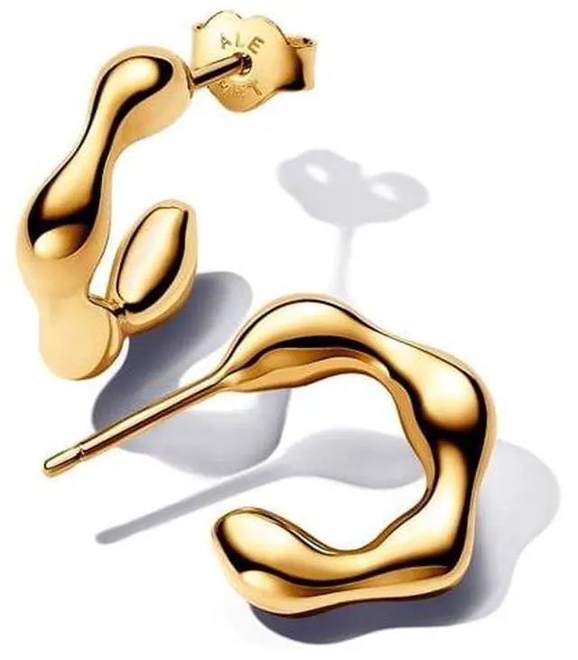 Alt view image 2 of 2 - Pandora Organically Shaped Open Hoop Earrings 14k gold plating