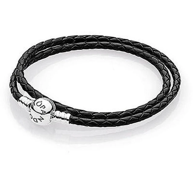 Main image of PANDORA Black Braided Double-Leather Charm Bracelet