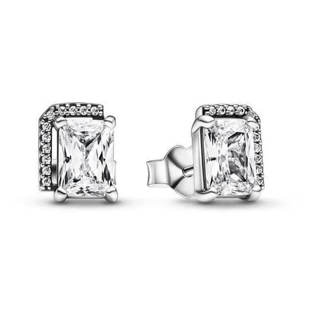 Alt view image 2 of 2 - Pandora Rectangular Sparkling Halo Stud Earrings