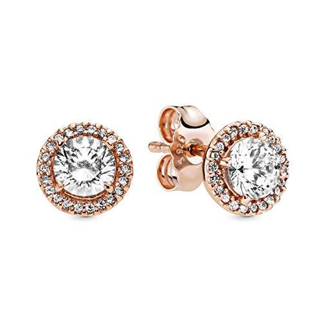 Alt view image 2 of 3 - Pandora Sterling Silver ROSE Round Clear CZ Earrings -