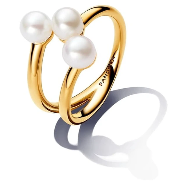 Alt view image 2 of 2 - Pandora Treated Freshwater Cultured Pearl Open Ring 14k gold plating