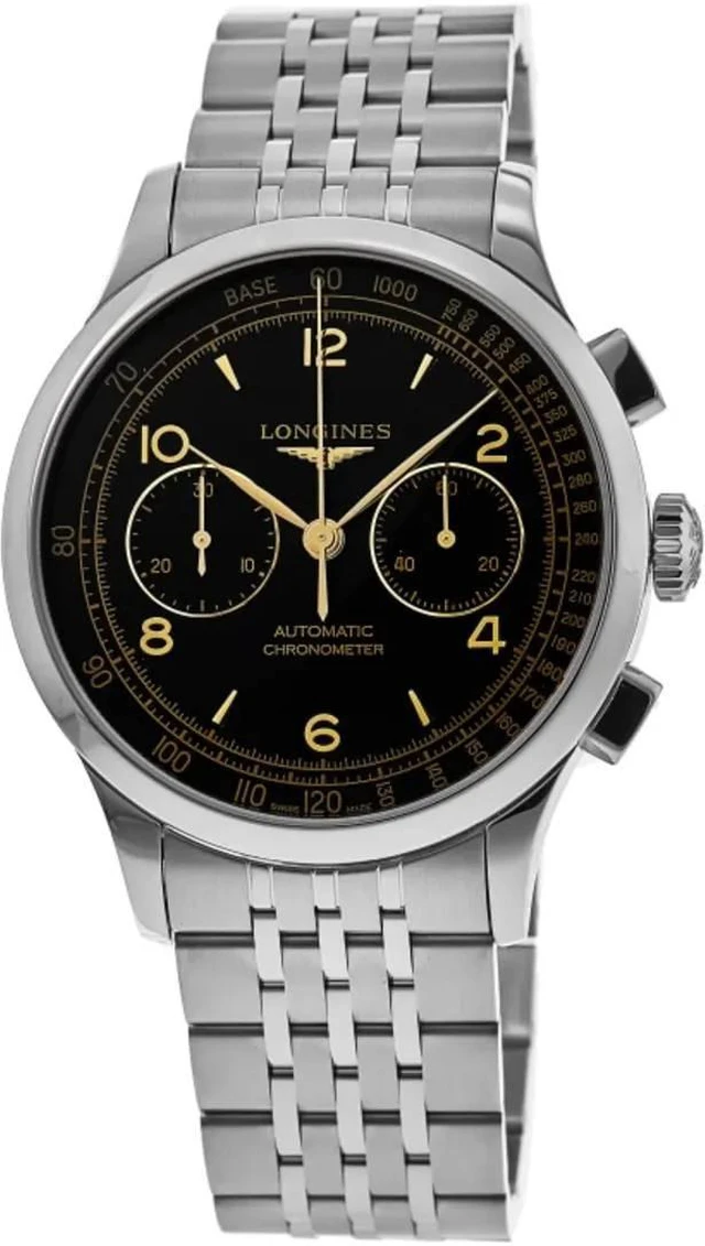 Main image of Longines Record Chronometer Chronograph Black Dial Stainless Steel Mens Watch