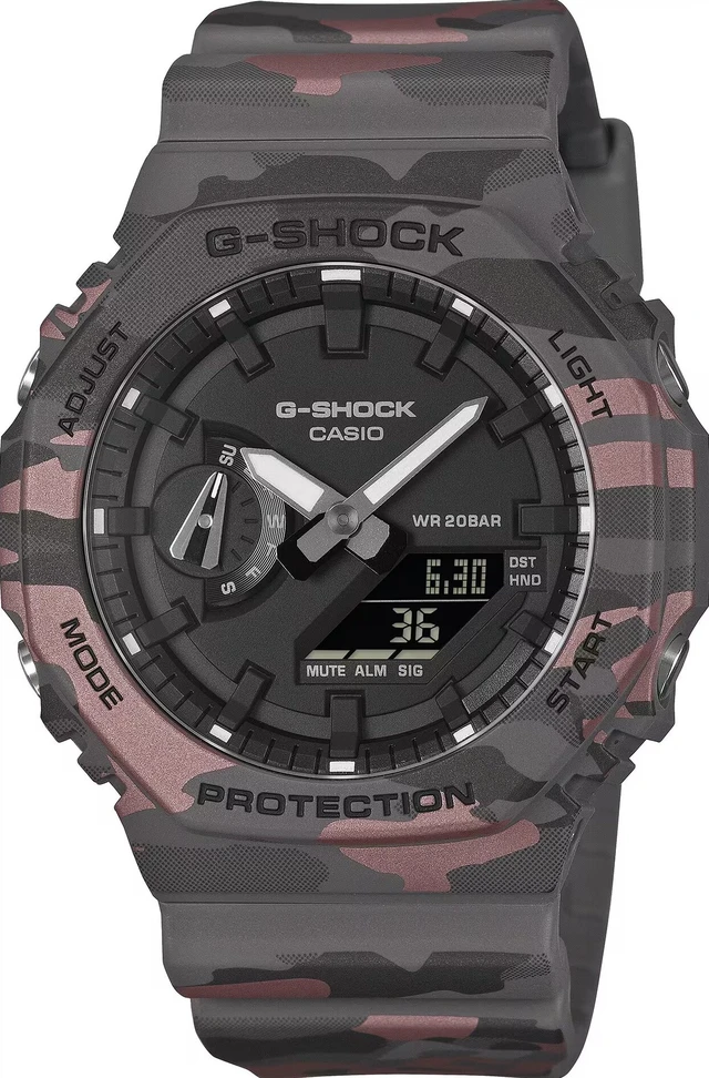 Alt view image 7 of 7 - Casio G-Shock Analog Digital Camouflage Bio-based Resin Strap Black Dial Quartz GA-2100CM-8A 200M Men's Watch