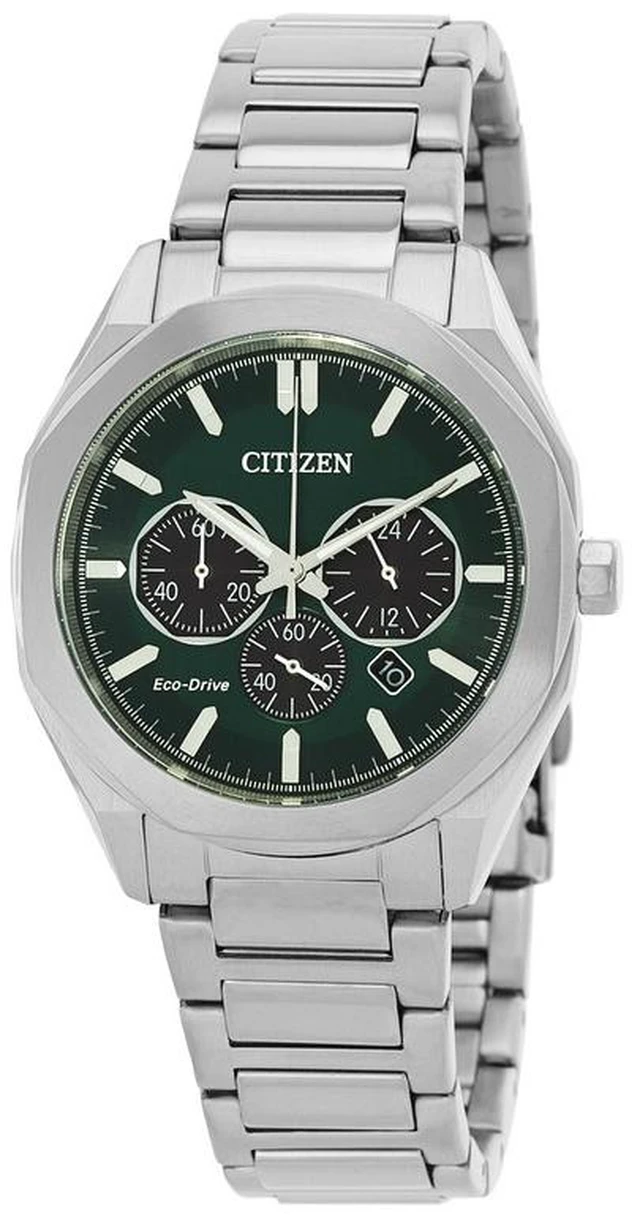 Alt view image 5 of 5 - Citizen Eco drive Chronograph Green Dial 100M Men's Watch CA4590-81X
