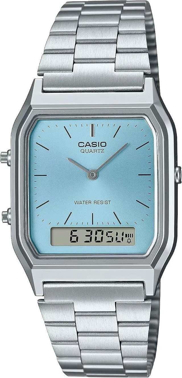 Alt view image 4 of 4 - Casio Vintage Turquoise Blue Alarm Stopwatch Calendar AQ-230A-2A1 Unisex Watch