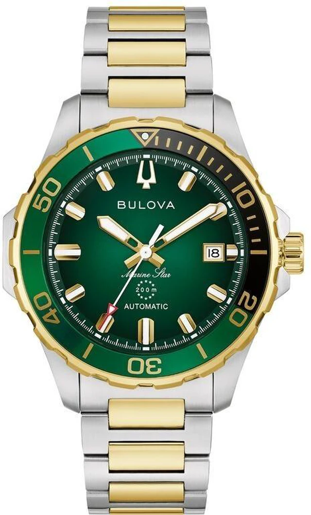 Main image of Bulova 98B467 Mens Marine Star Series B Automatic Watch - Two-Tone/Green