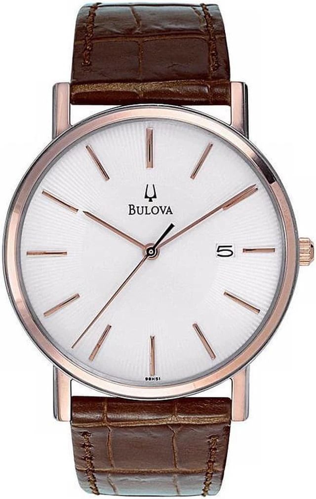Alt view image 9 of 20 - Bulova Mens Two-Tone Rose Gold Brown Leather Band Quartz Watch 98H51