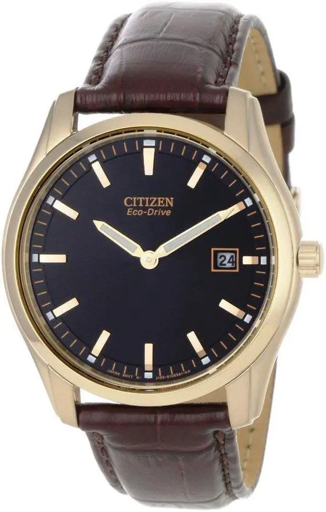 Alt view image 7 of 18 - Citizen Eco-Drive Mens Black Date Rose Gold Leather Watch AU1043-00E