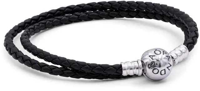 Main image of Pandora Moments Double Black Leather Bracelet