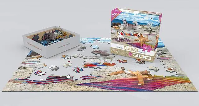 Alt view image 6 of 7 - EuroGraphics Dogs and Cats Yoga Beach Jigsaw Puzzle (300-Piece)