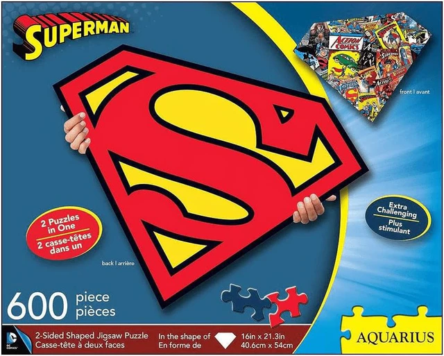 Alt view image 3 of 9 - DC Comics - Superman Logo and Collage Double-Sided Shaped Jigsaw Puzzle: 600 Pcs