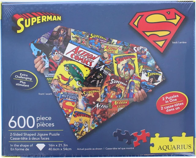 Alt view image 4 of 9 - DC Comics - Superman Logo and Collage Double-Sided Shaped Jigsaw Puzzle: 600 Pcs