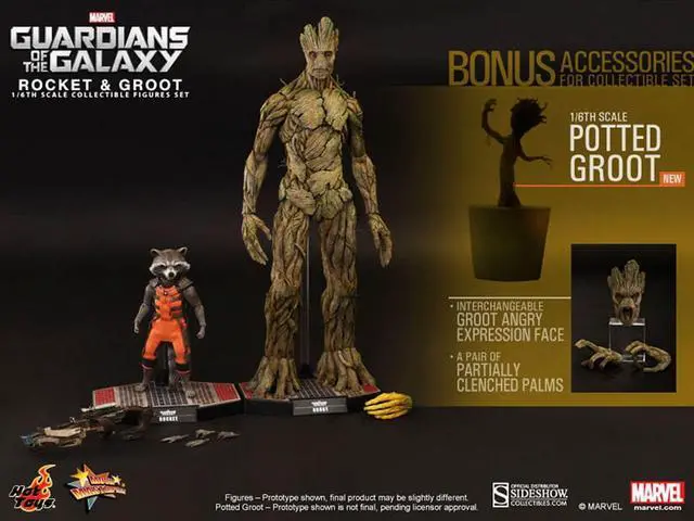 Alt view image 4 of 9 - Guardians of the Galaxy Hot Toys 1/6th Scale Action Figure Set Rocket and Groot