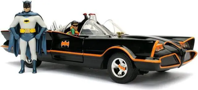 Alt view image 8 of 11 - 1966 Classic TV Series Batmobile with Diecast Batman and Plastic Robin in the car 1/24 Diecast Model Car by Jada